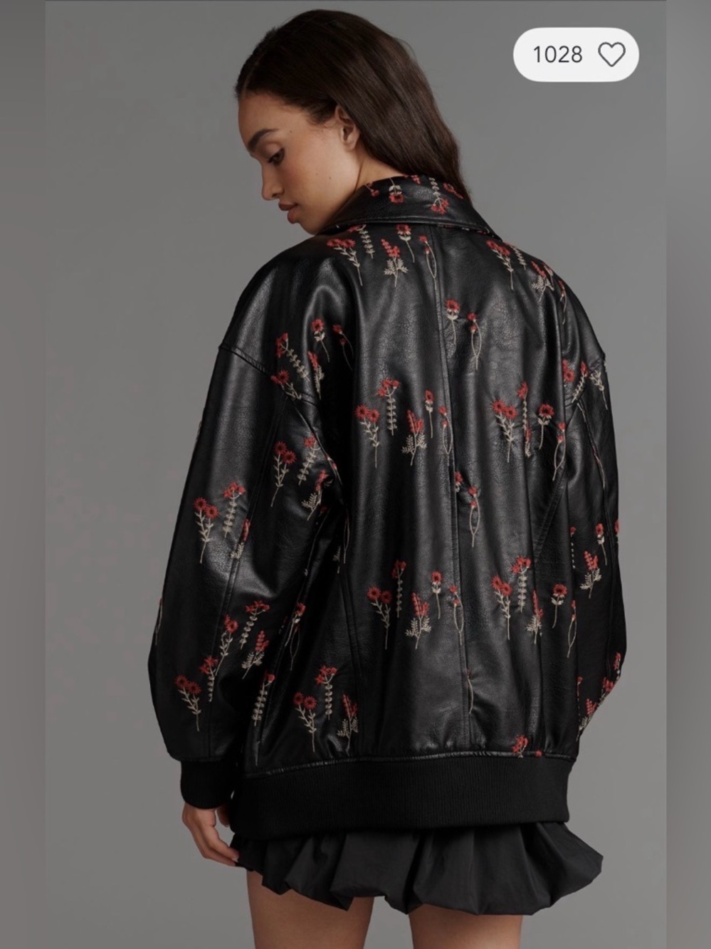 ✨ Anthropologie Faux Leather Floral-Embroidered Bomber Jacket Sz M - Picture 4 of 10